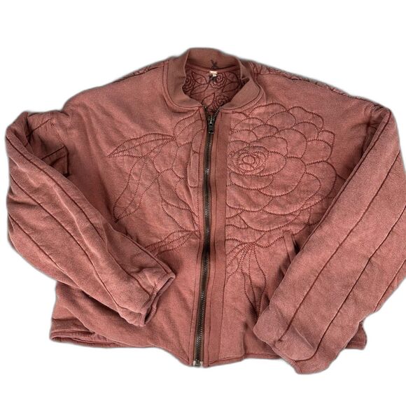 Free People Jackets & Blazers - Free People Rose Front Zip Jacket Red Cinnamon Floral Embroidered Womens XL